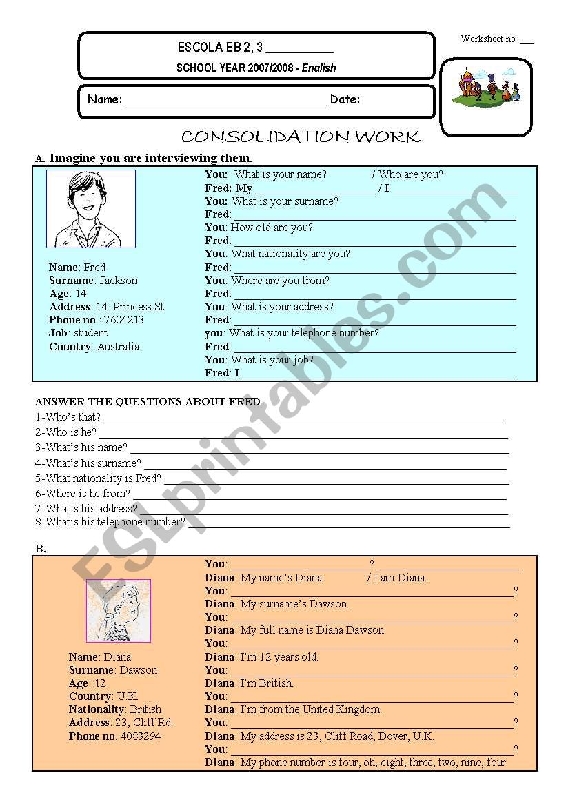 Consolidation work worksheet