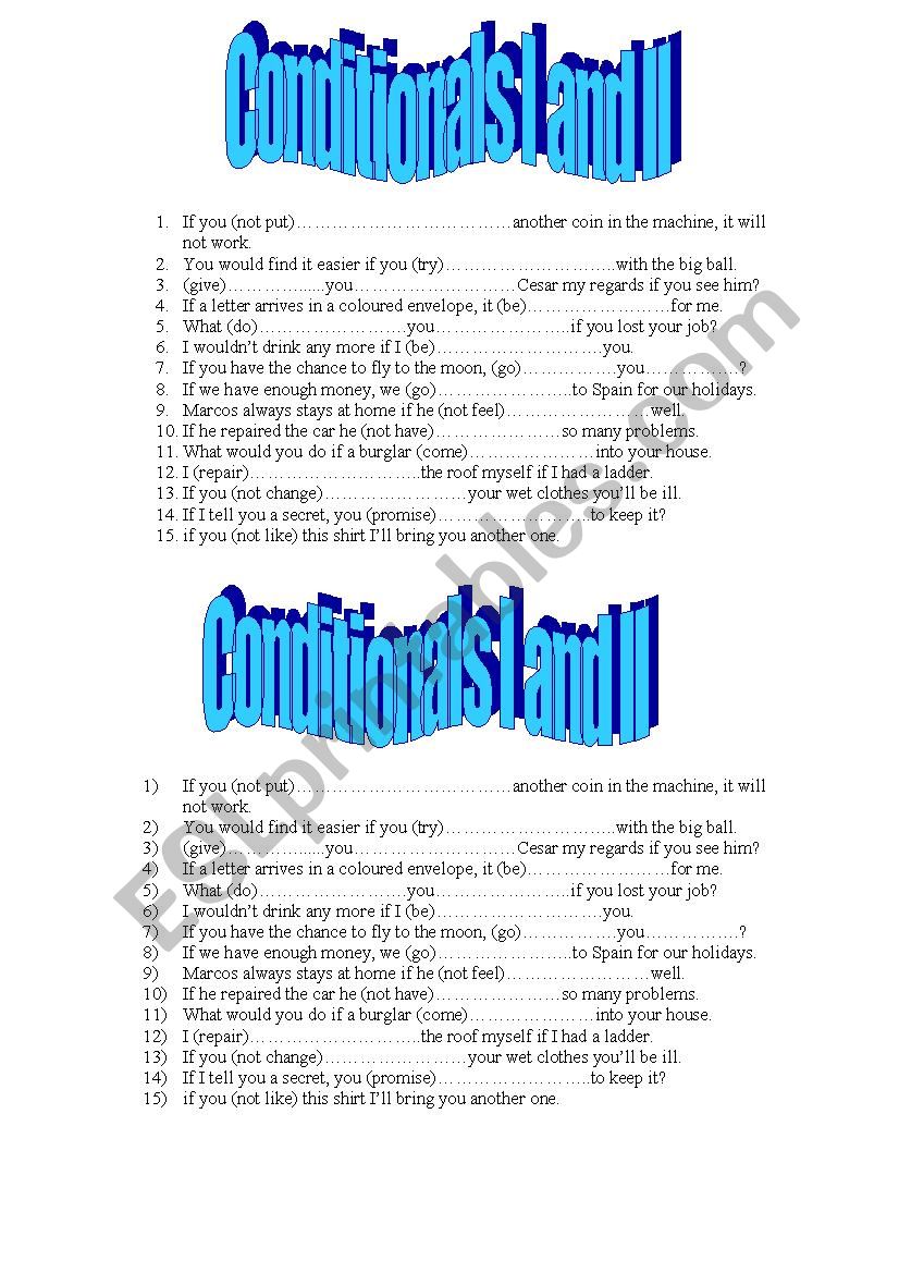 conditional type I and II worksheet