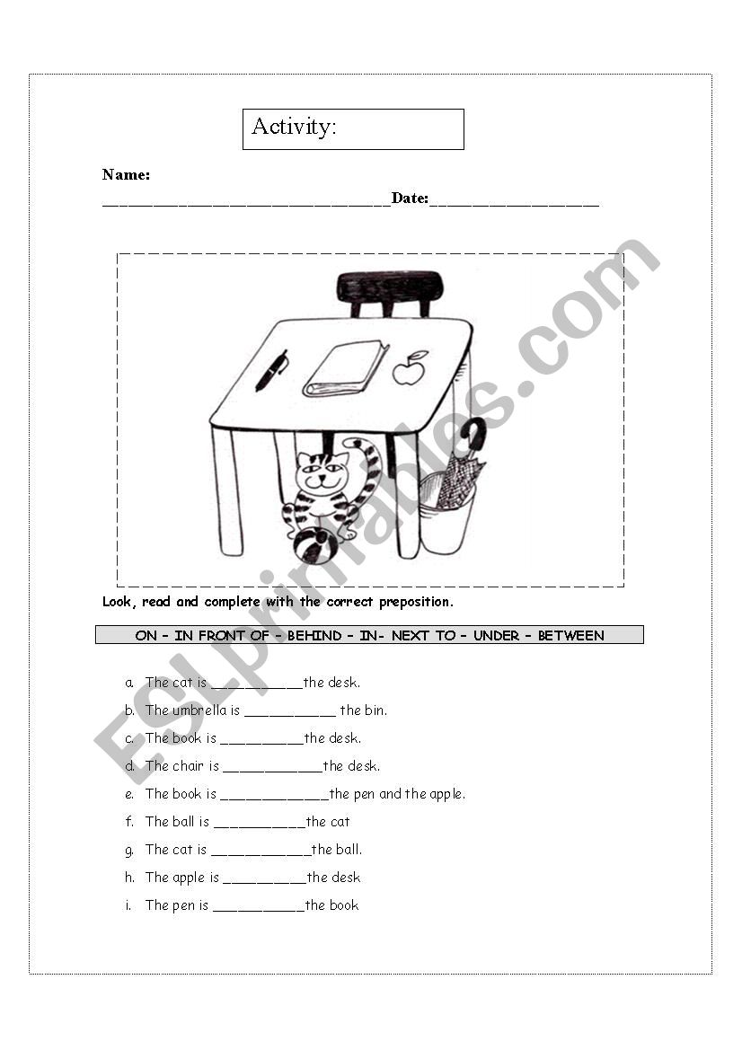 Prepositions worksheet