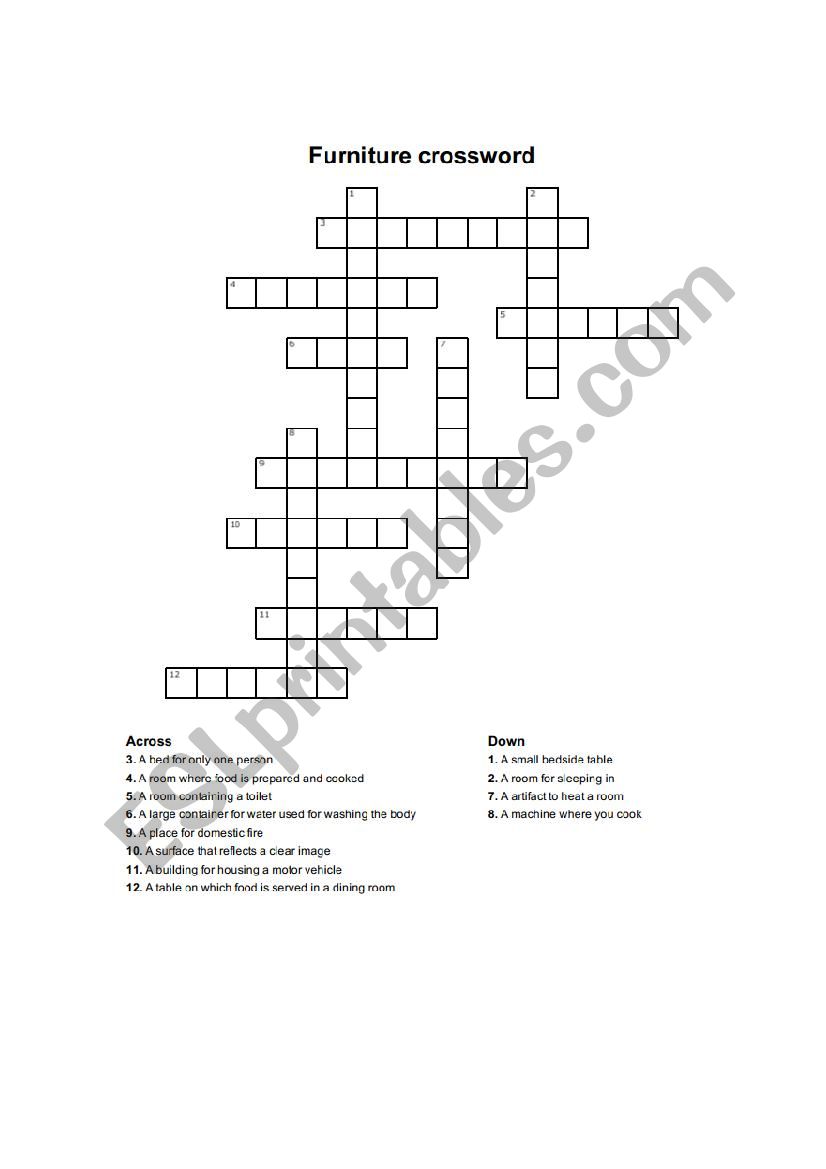 furniture and part of the house crossword