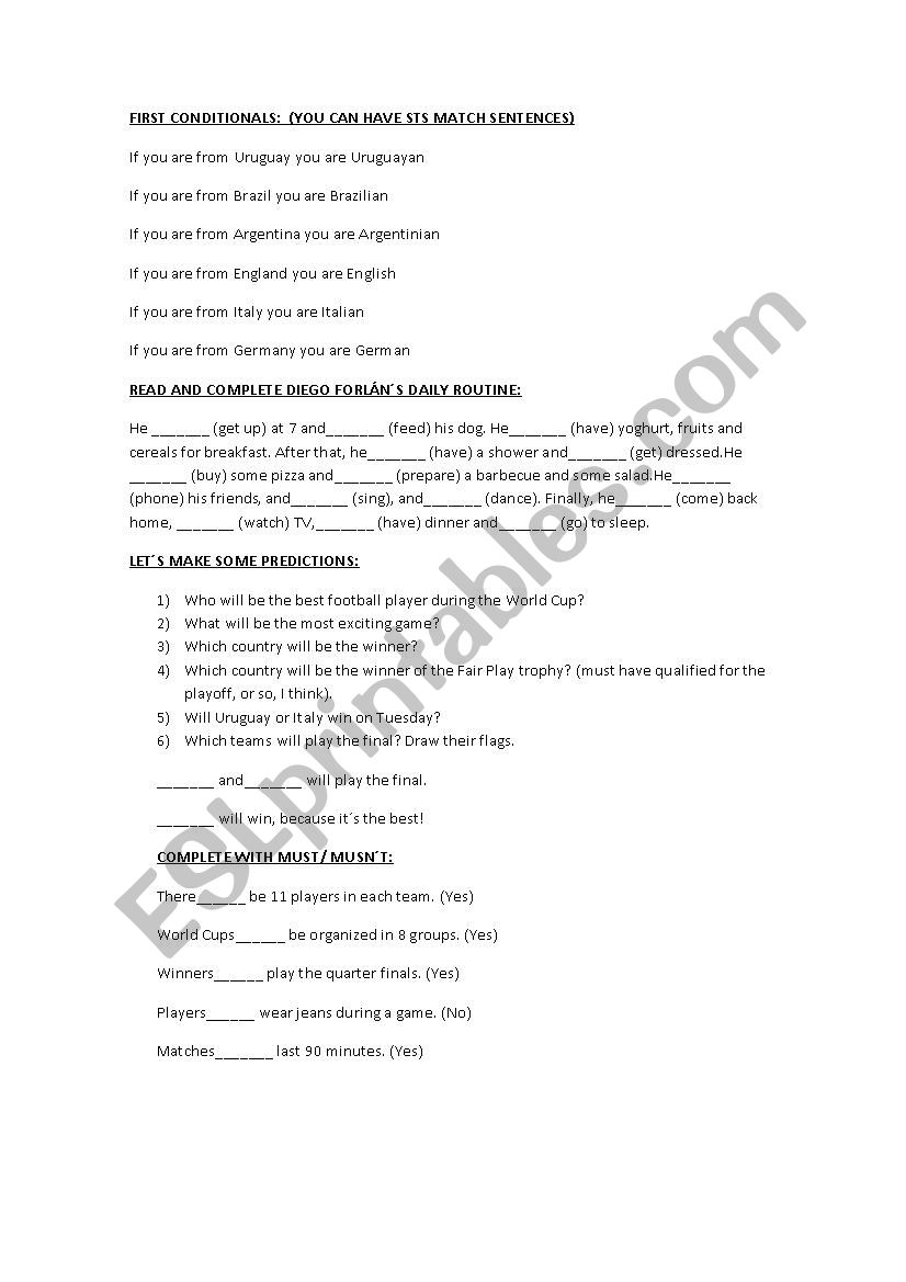 world cup 2014 worksheet