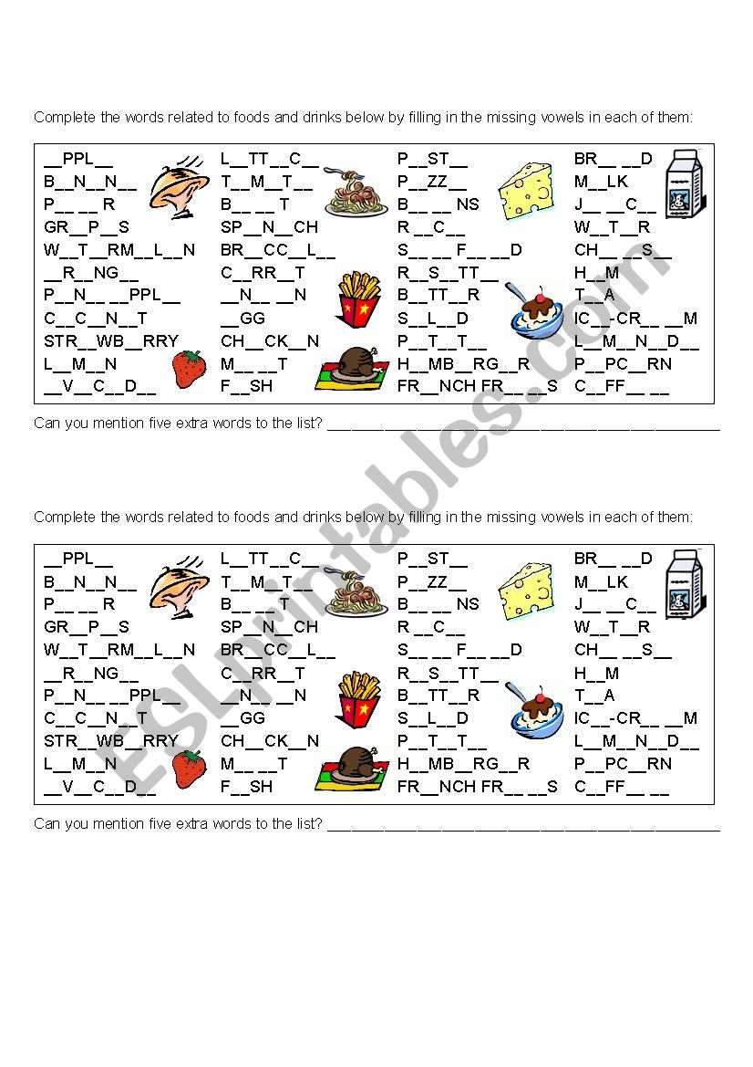 Foods and drinks vocabulary worksheet