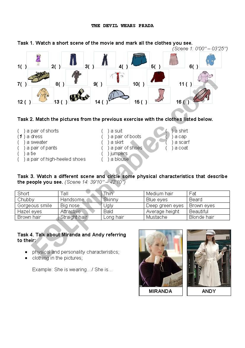 The Devil Wears Prada worksheet