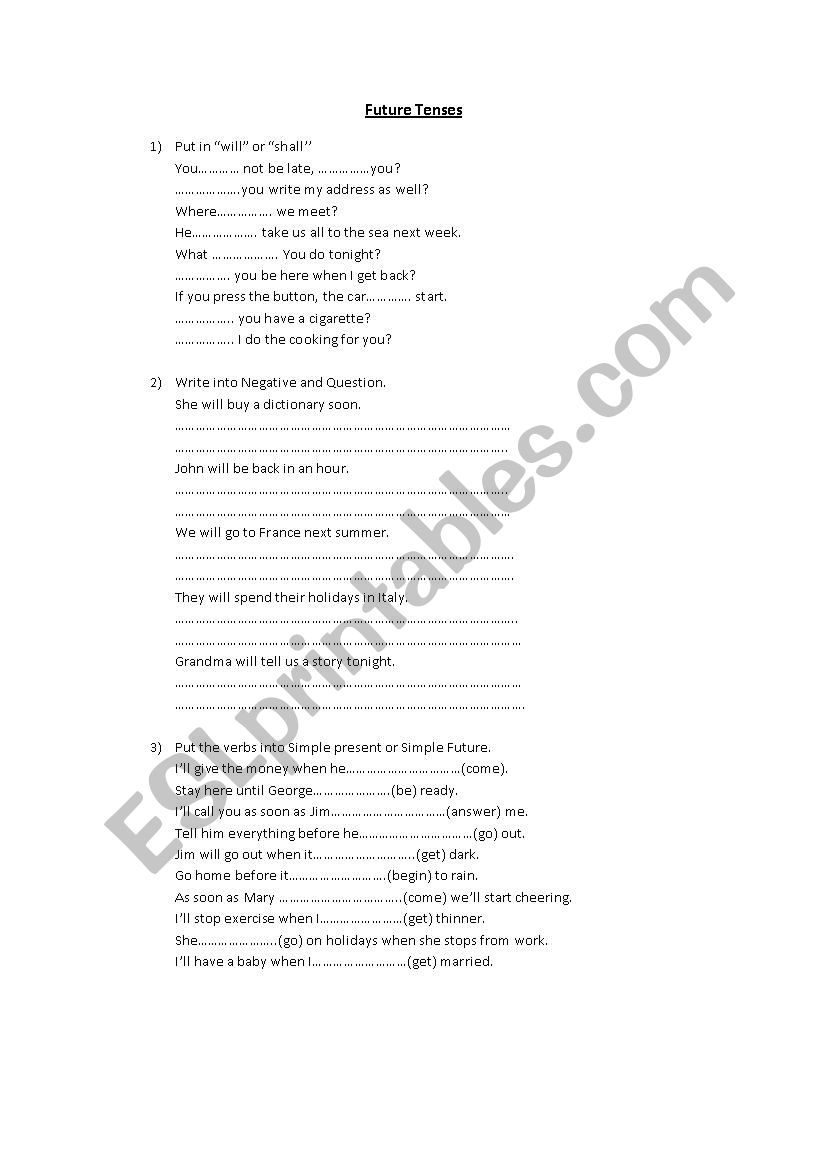 Future Tenses worksheet