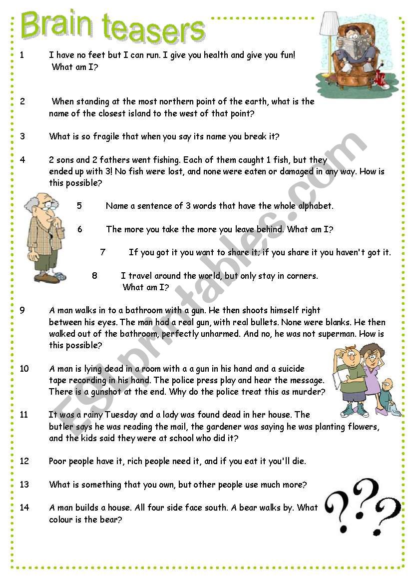 Brain teasers worksheet