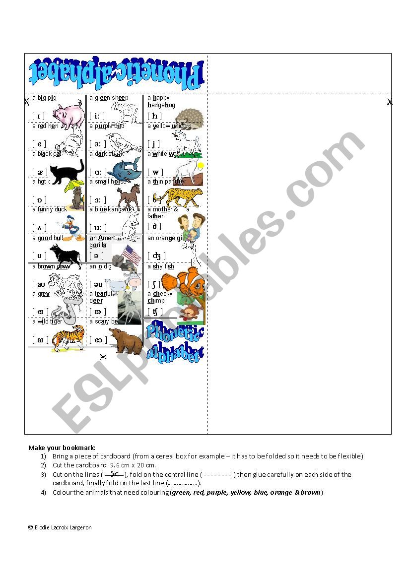 Bookmark - phonetic animals worksheet