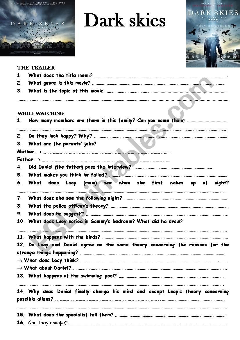 DARK SKIES worksheet