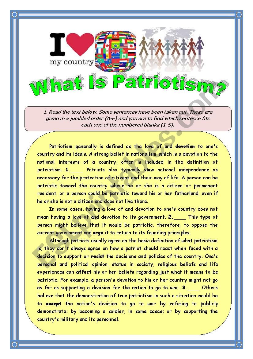 what is patriotism? worksheet