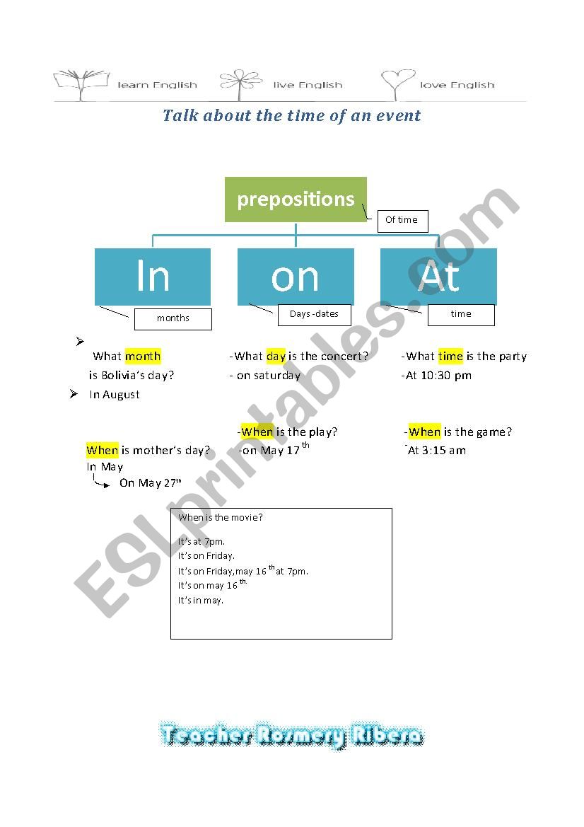 PREPOSITIONS OF TIME BASIC LEVEL