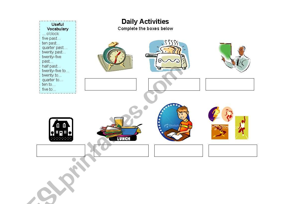 Daily Activities/Time worksheet