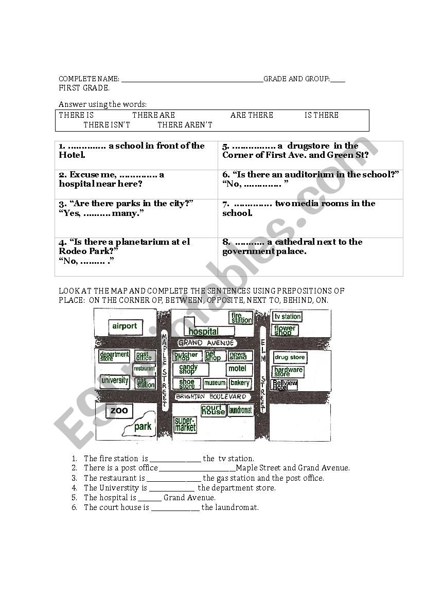 Exam around town worksheet