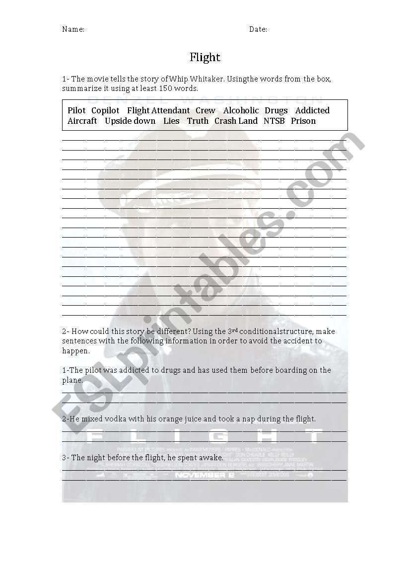 FLIGHT - movie worksheet worksheet