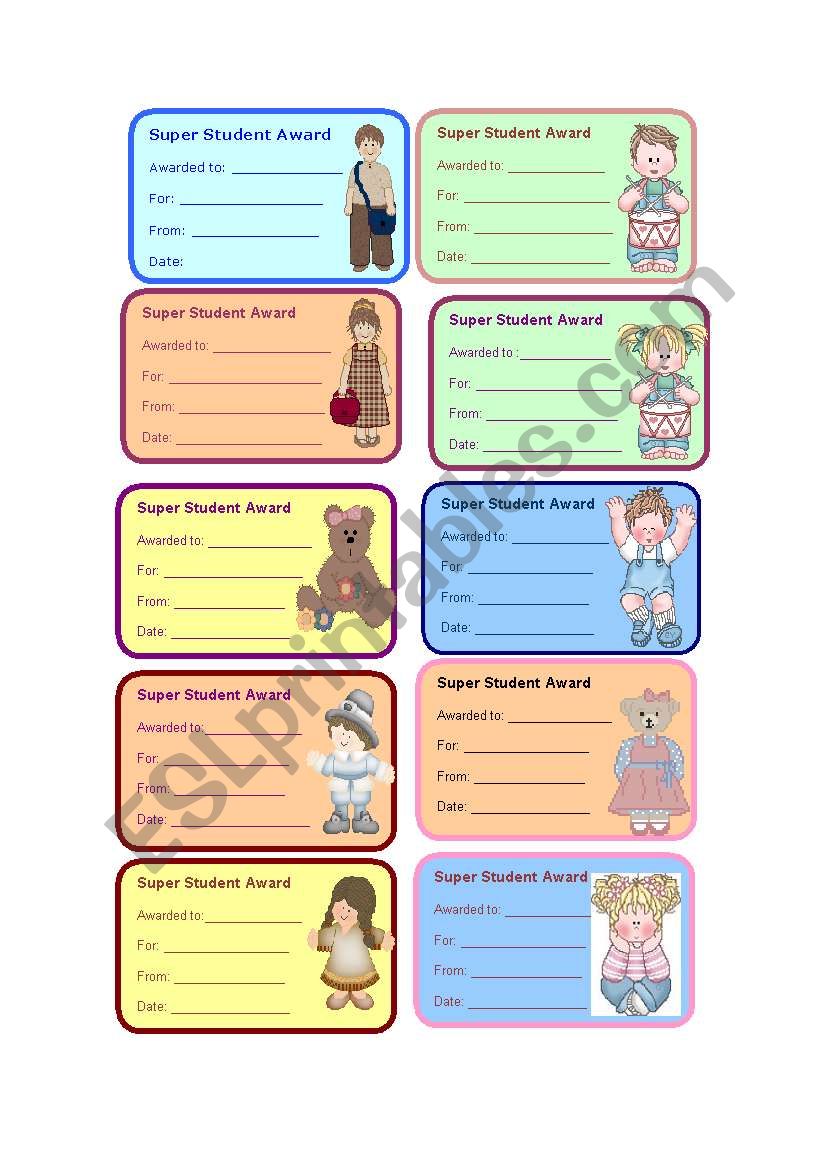 Super student award worksheet