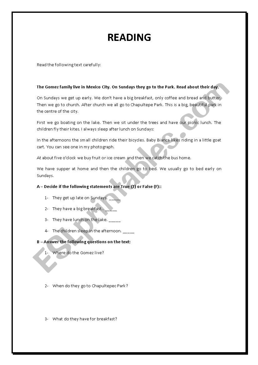 READING worksheet