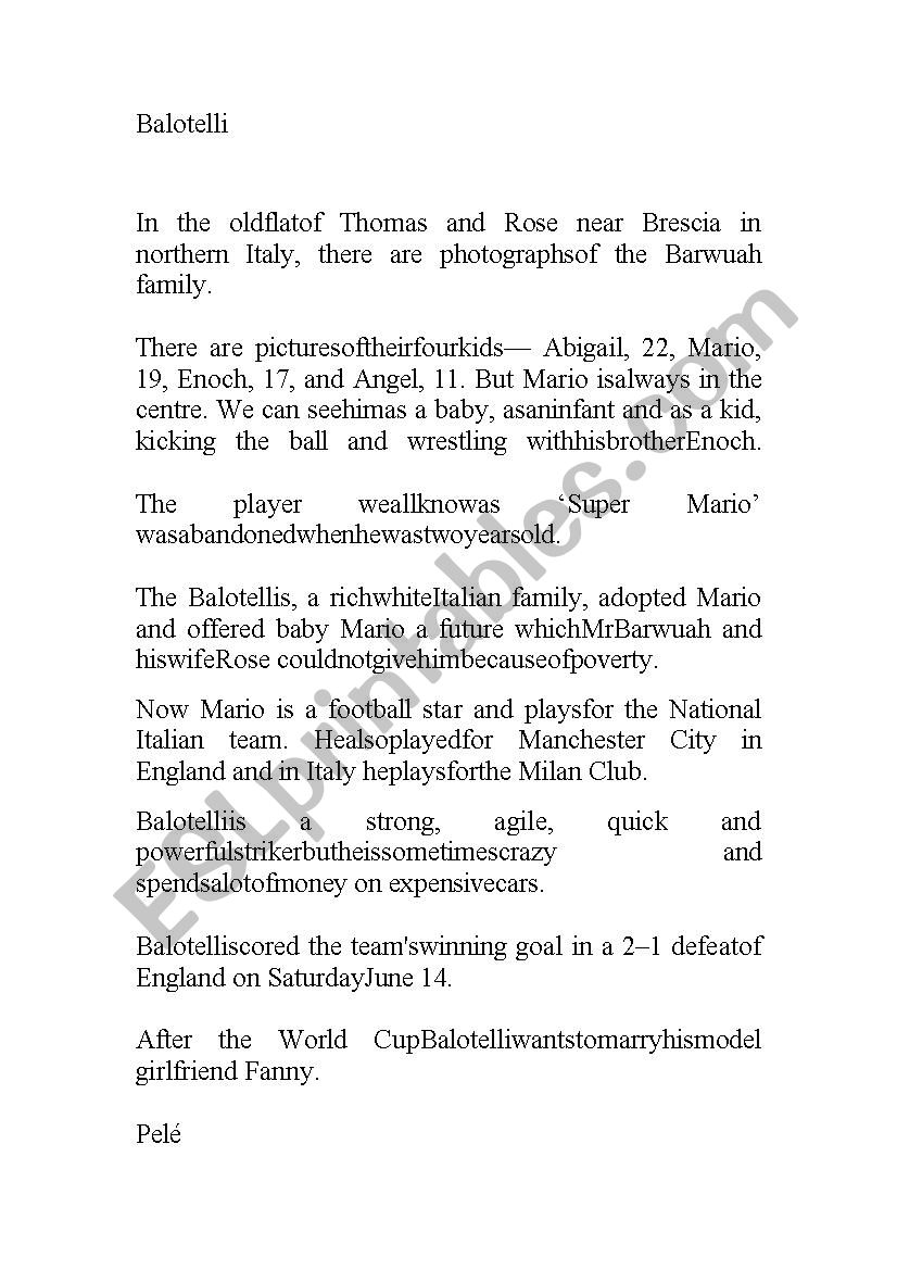 Pel vs Balotelli worksheet