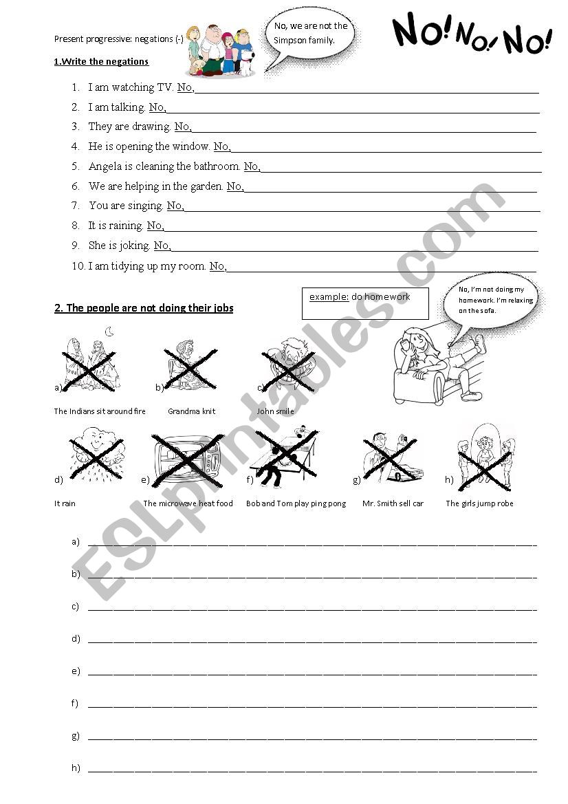 present progressive negation worksheet