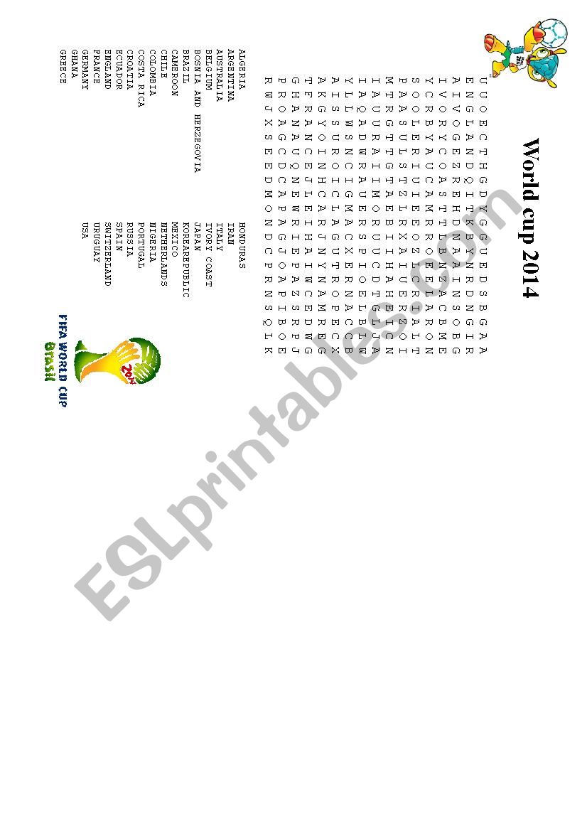Countries wordsearch World cup 2014