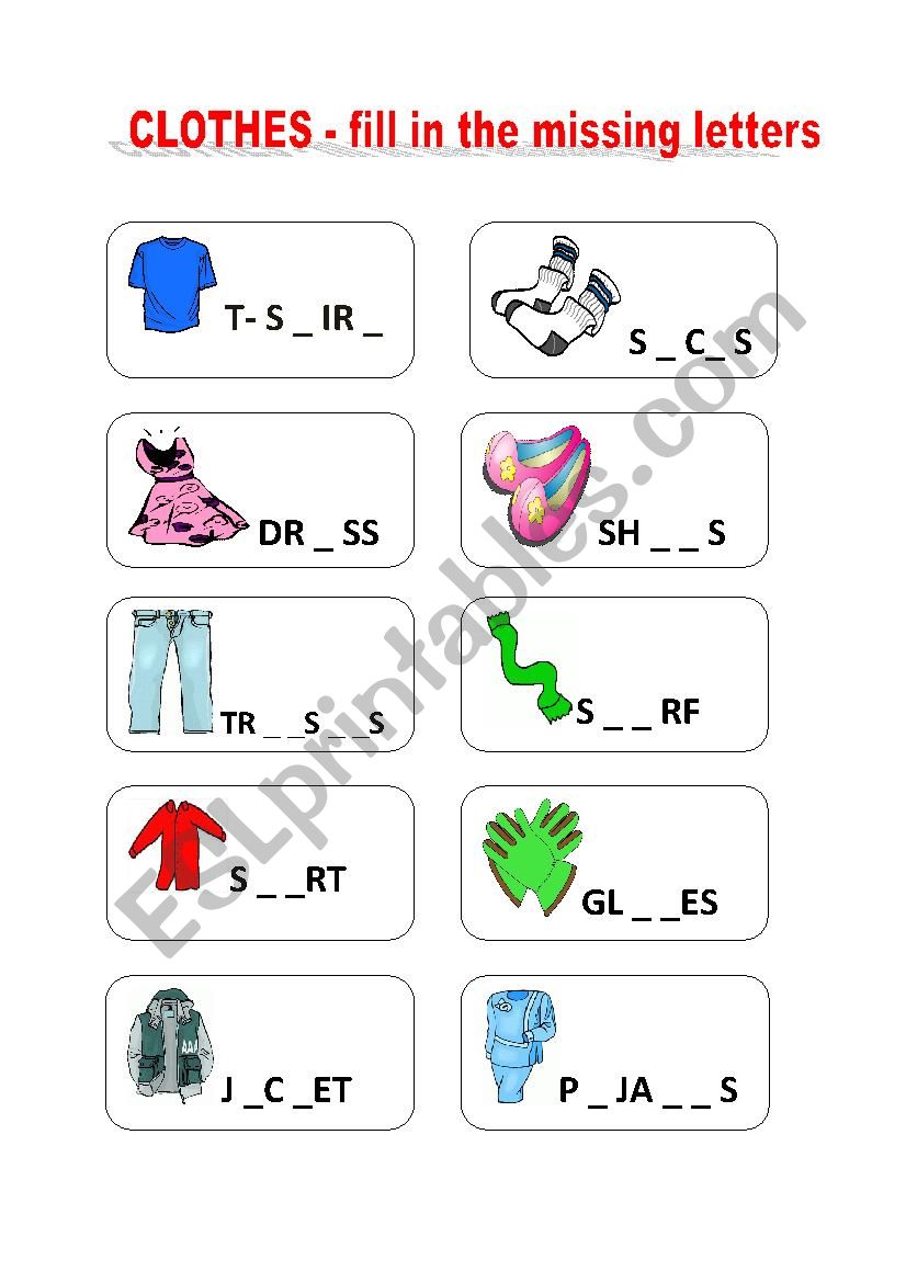 Clothes worksheet