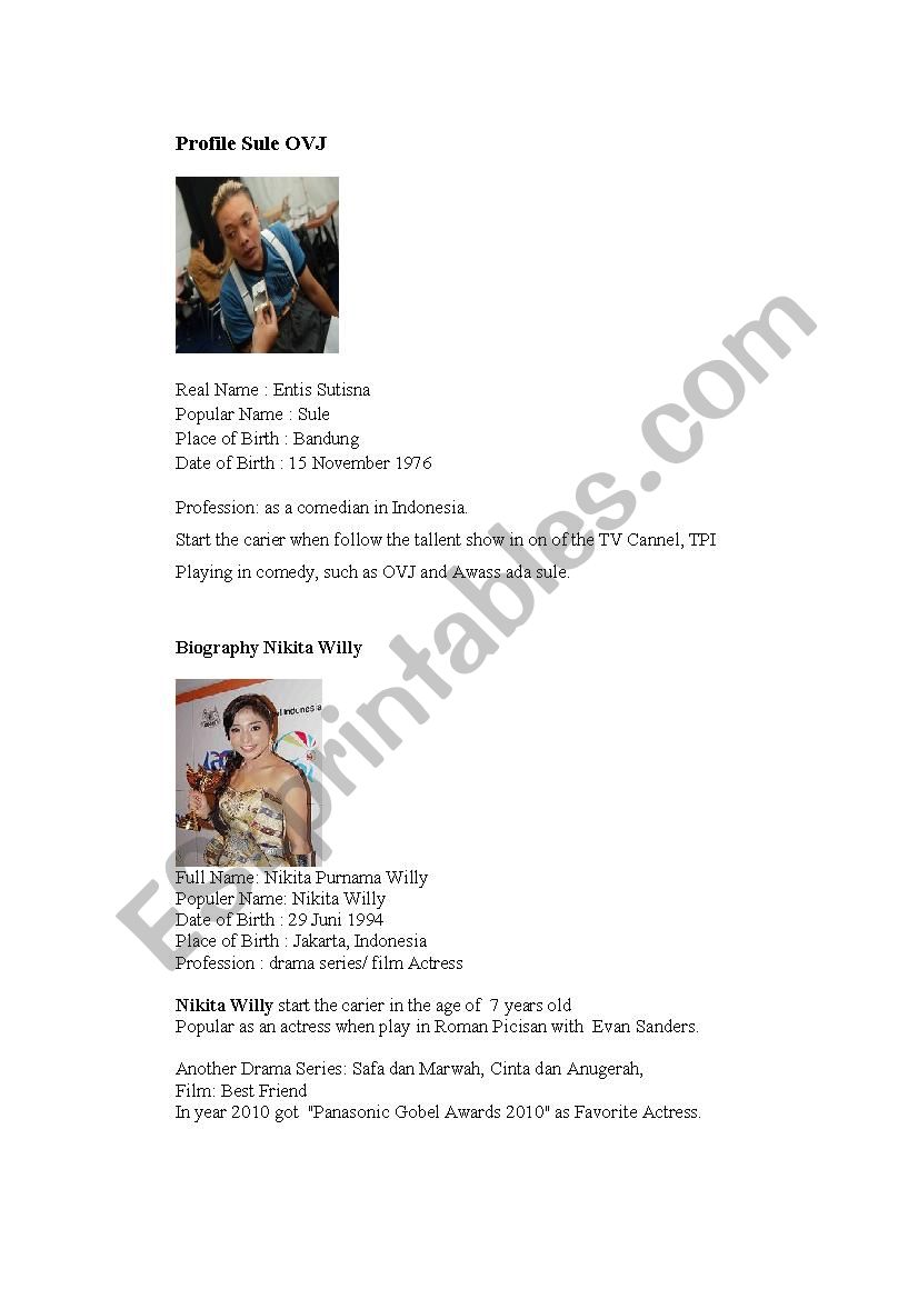 artist profile worksheet
