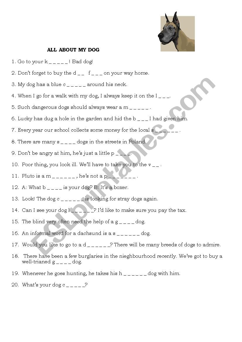All about my dog  worksheet