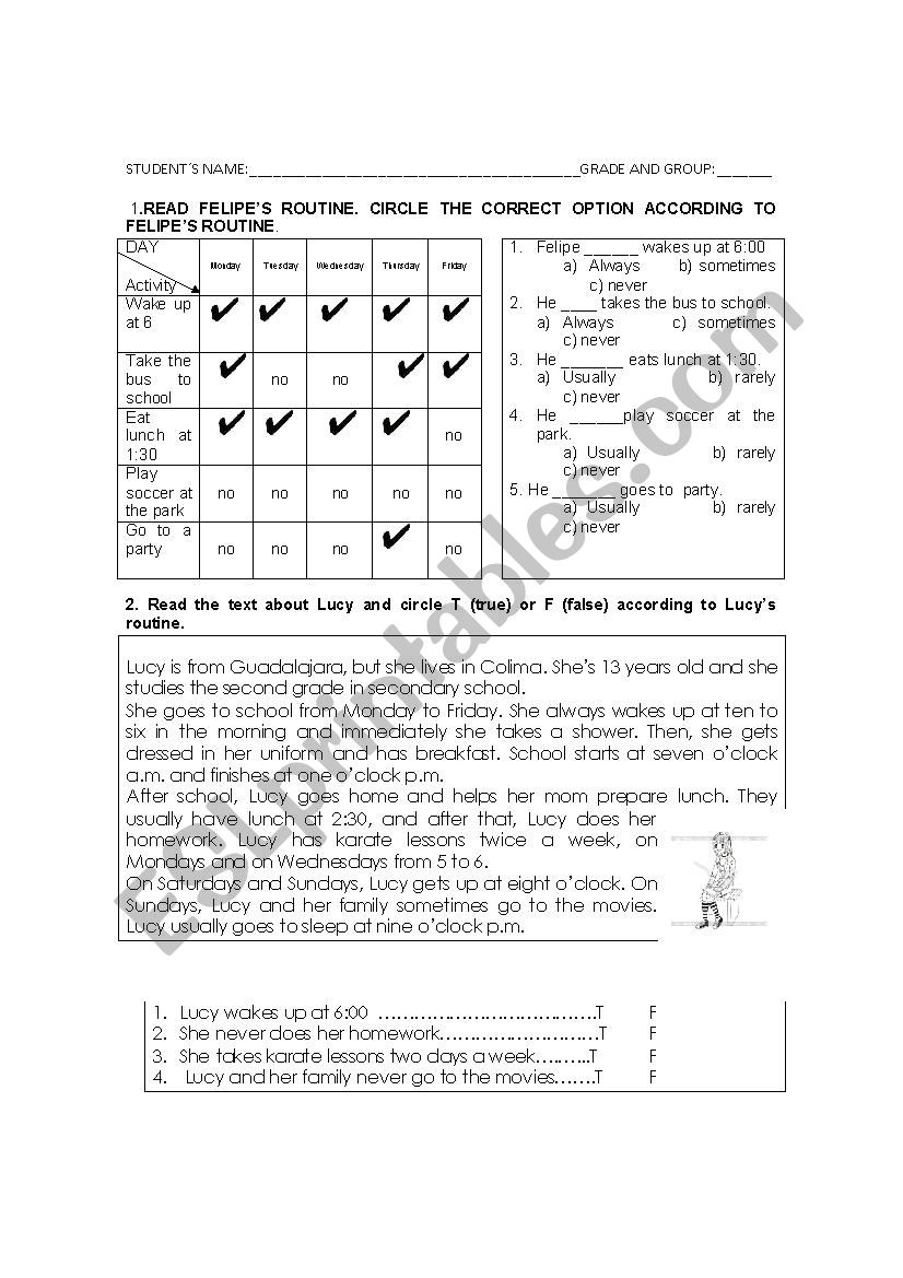 Routines worksheet worksheet