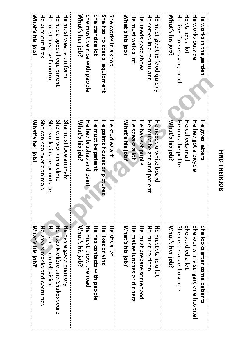 JOBS RIDDLES worksheet