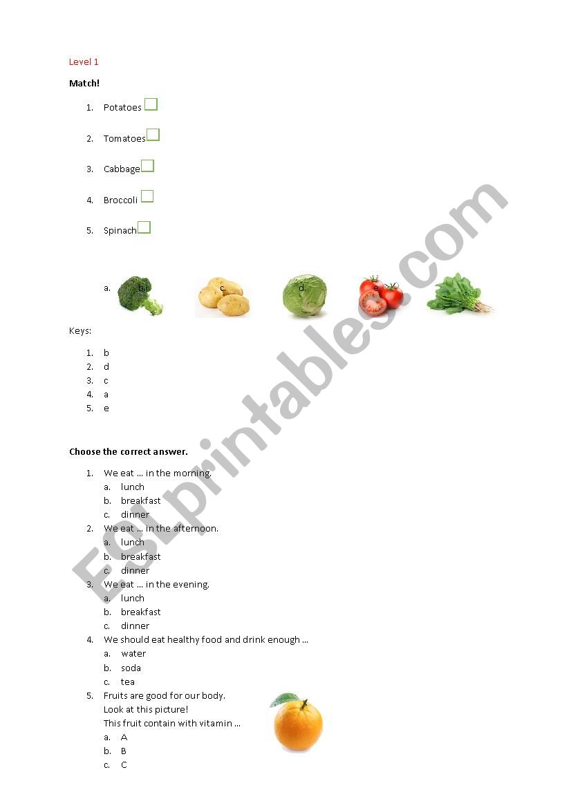 Fruit and Vegetables worksheet