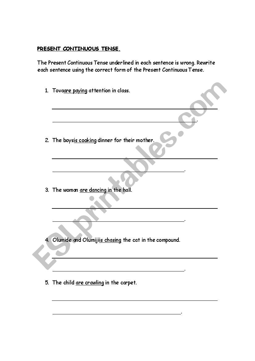 Present Continuous Tense worksheet