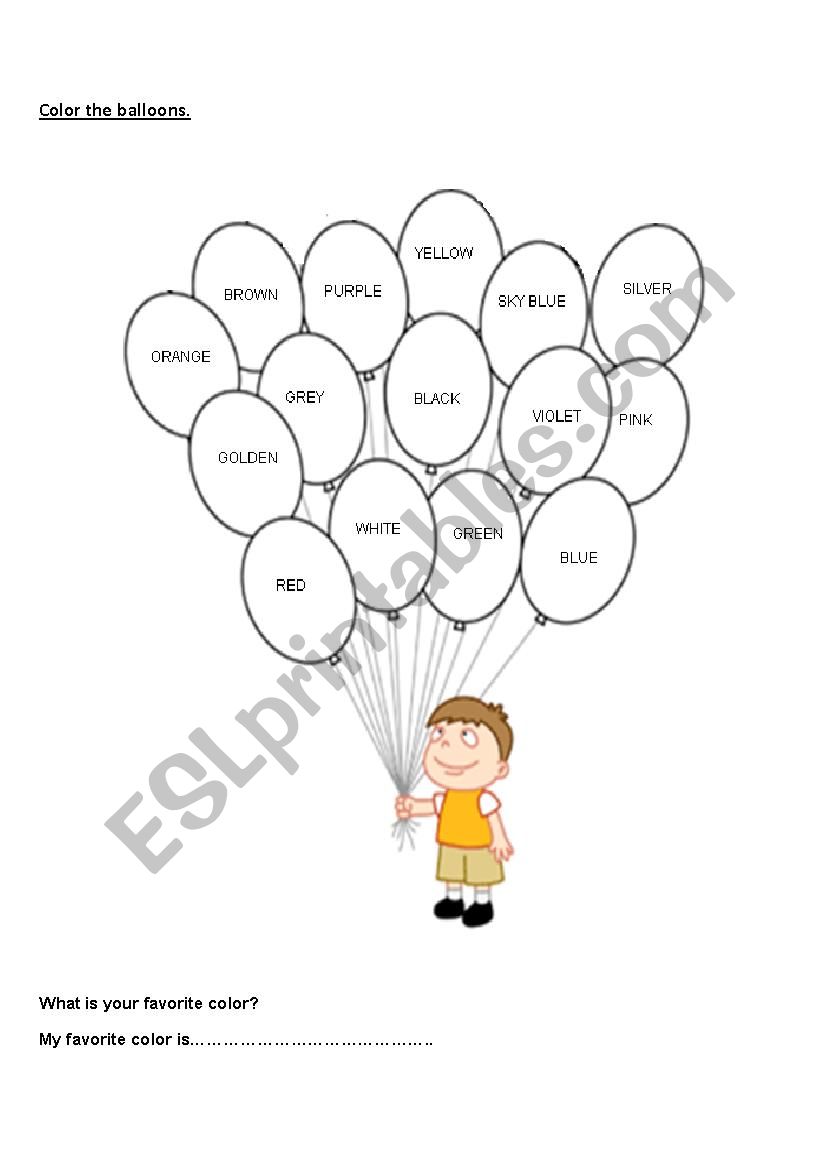 Color the balloons worksheet