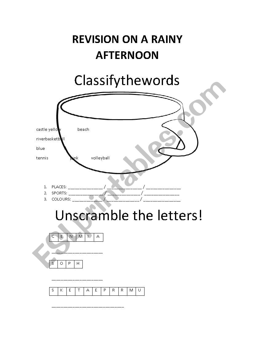 Revision of vocabulary worksheet