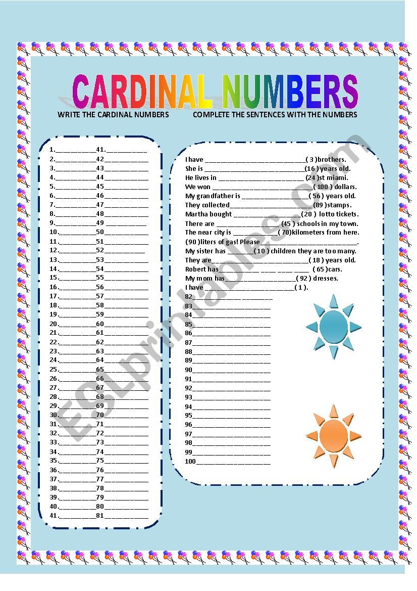 cardinal numbers worksheet