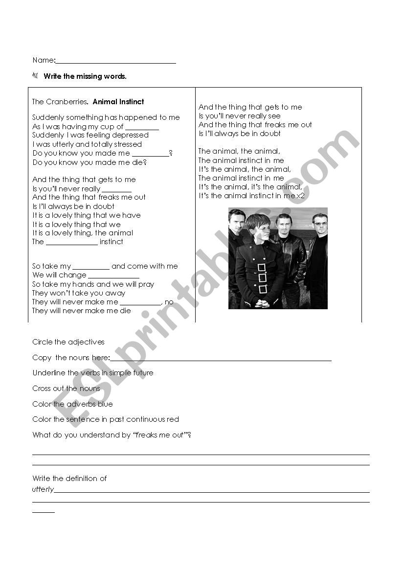 Song Animal Instinct worksheet