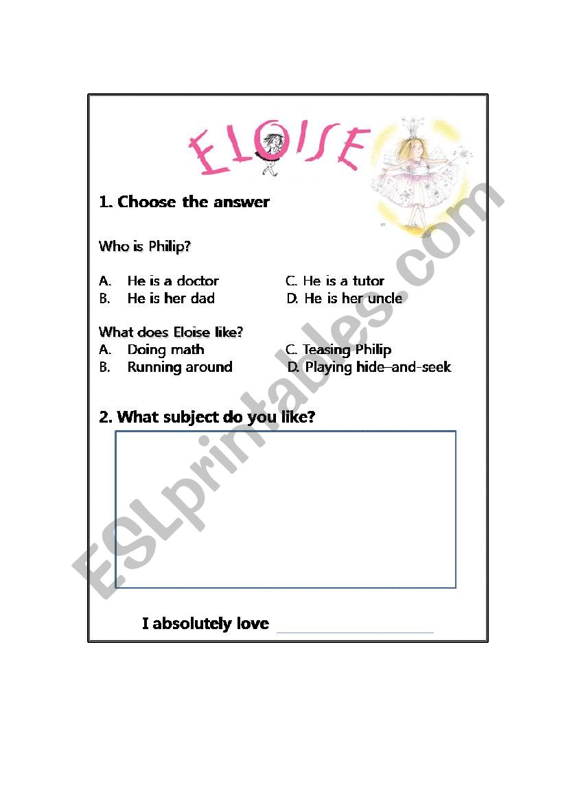 Eloise has a lesson worksheet worksheet