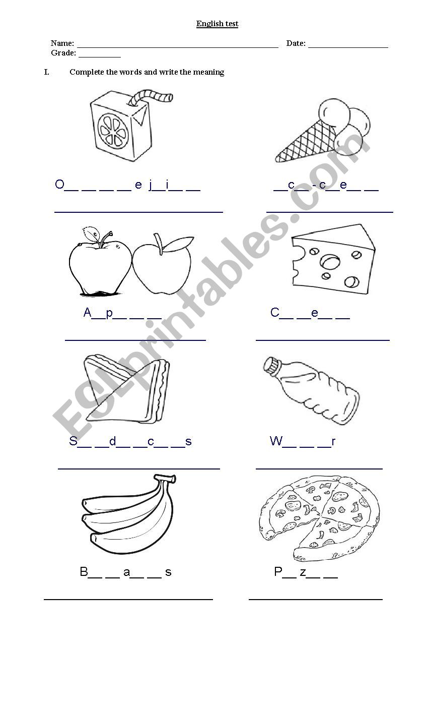 Food worksheet