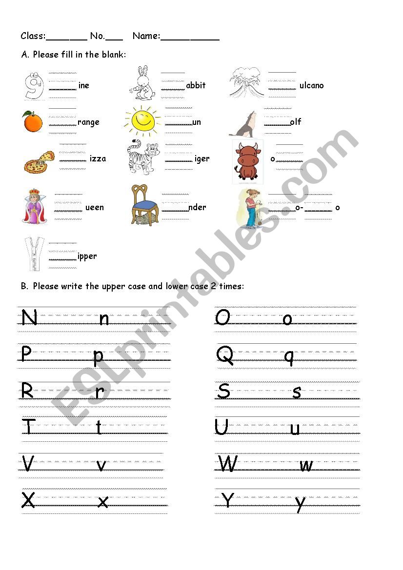 alphabets n~z worksheet