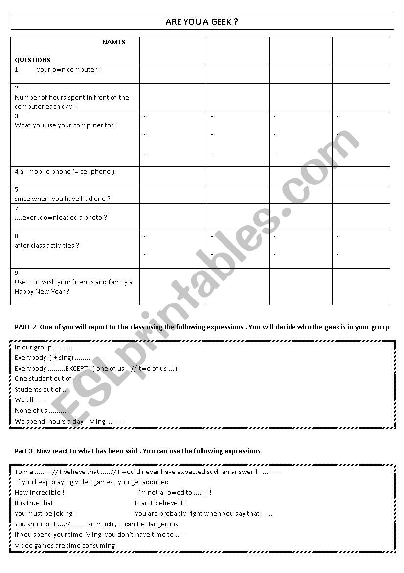 Are you a geek? worksheet