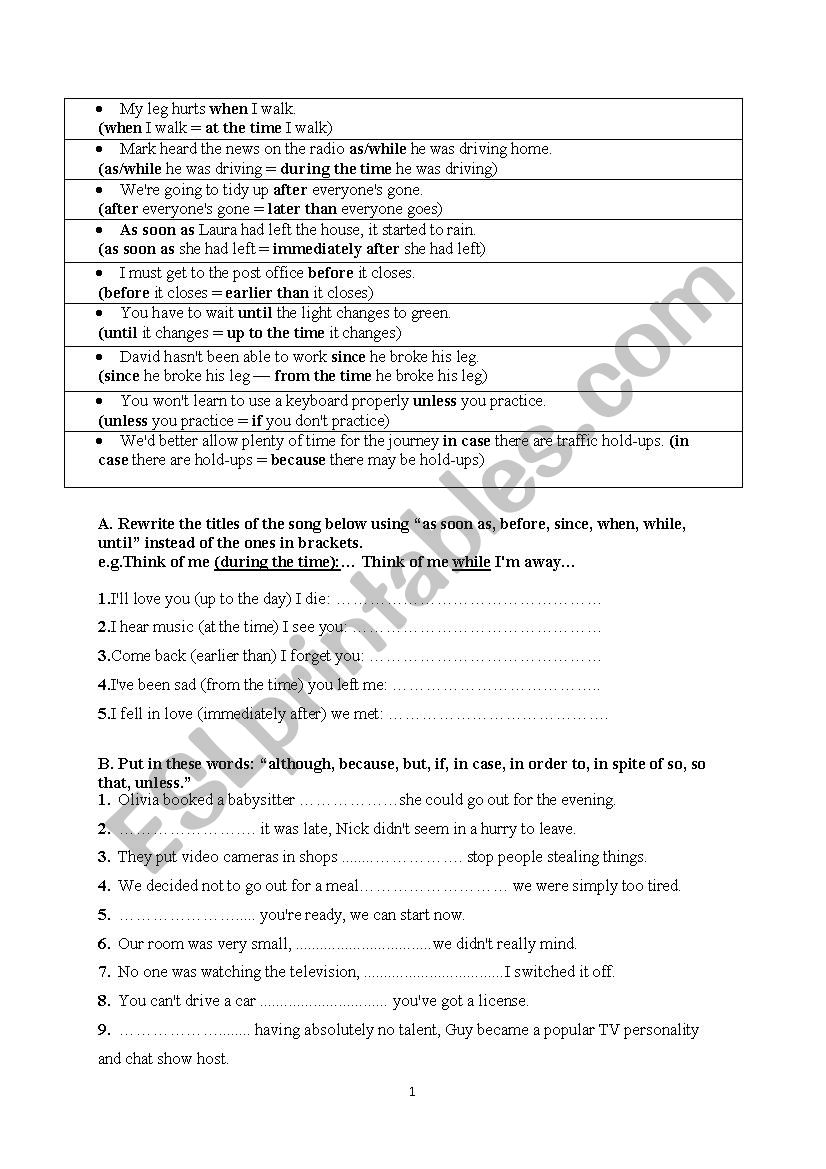 linkers worksheet