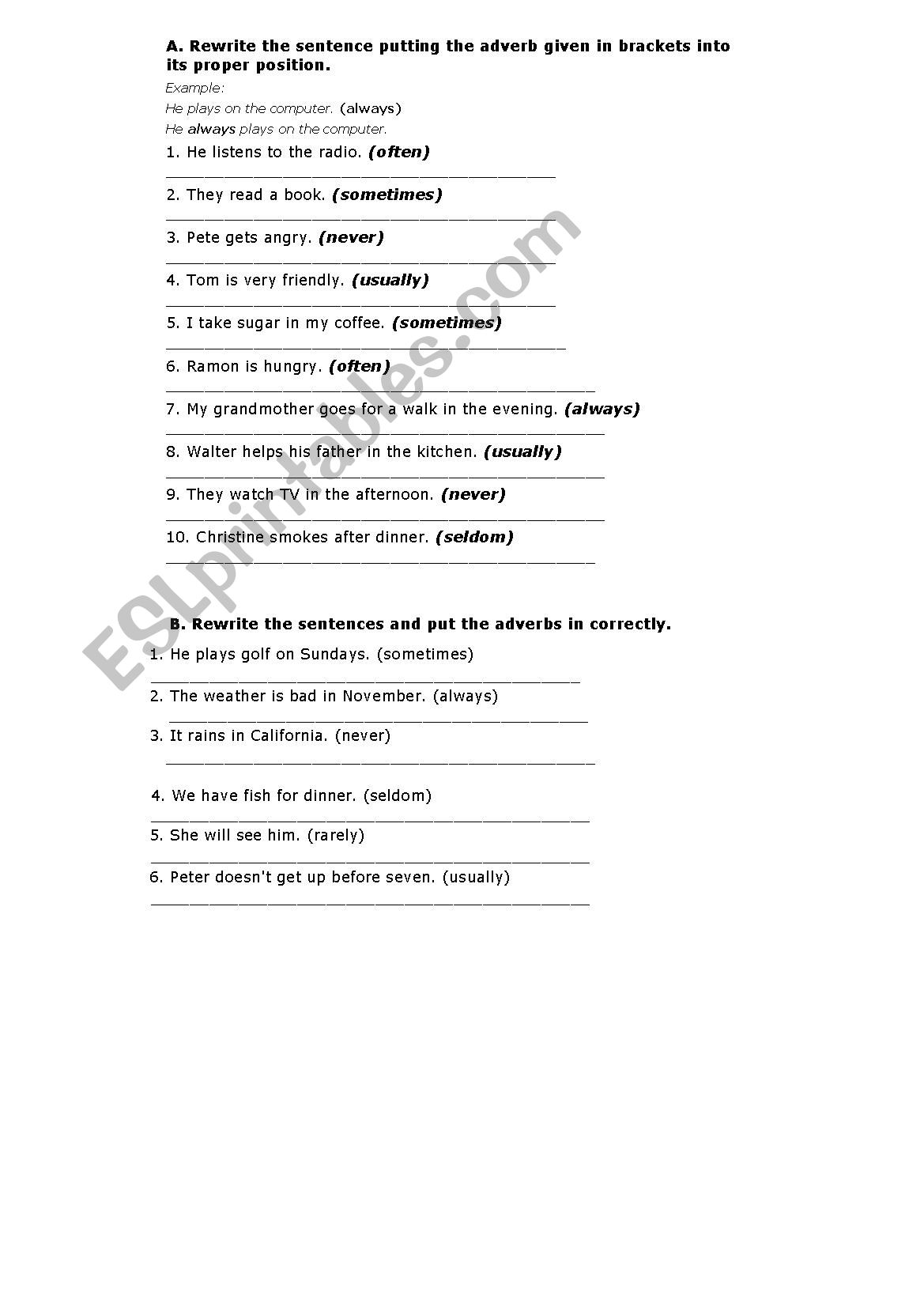 Plain exercise on Adverbs of frequency