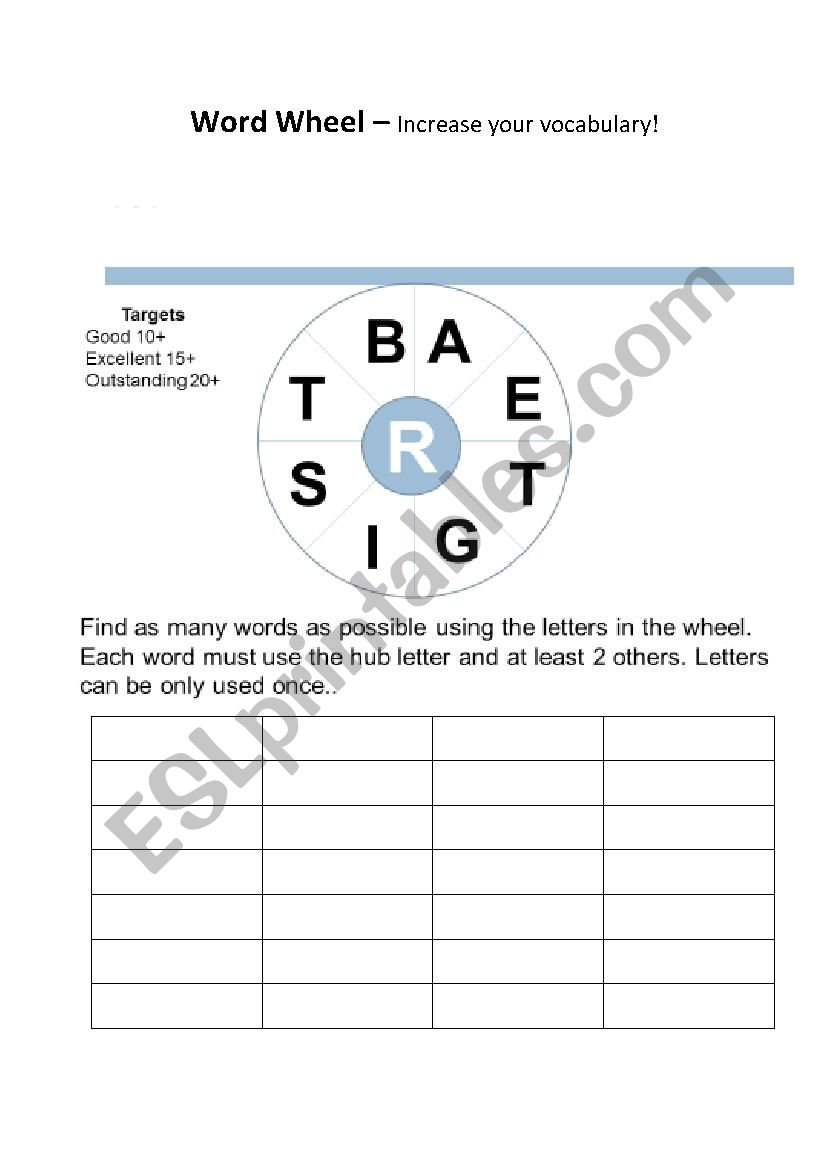 Word Wheel worksheet