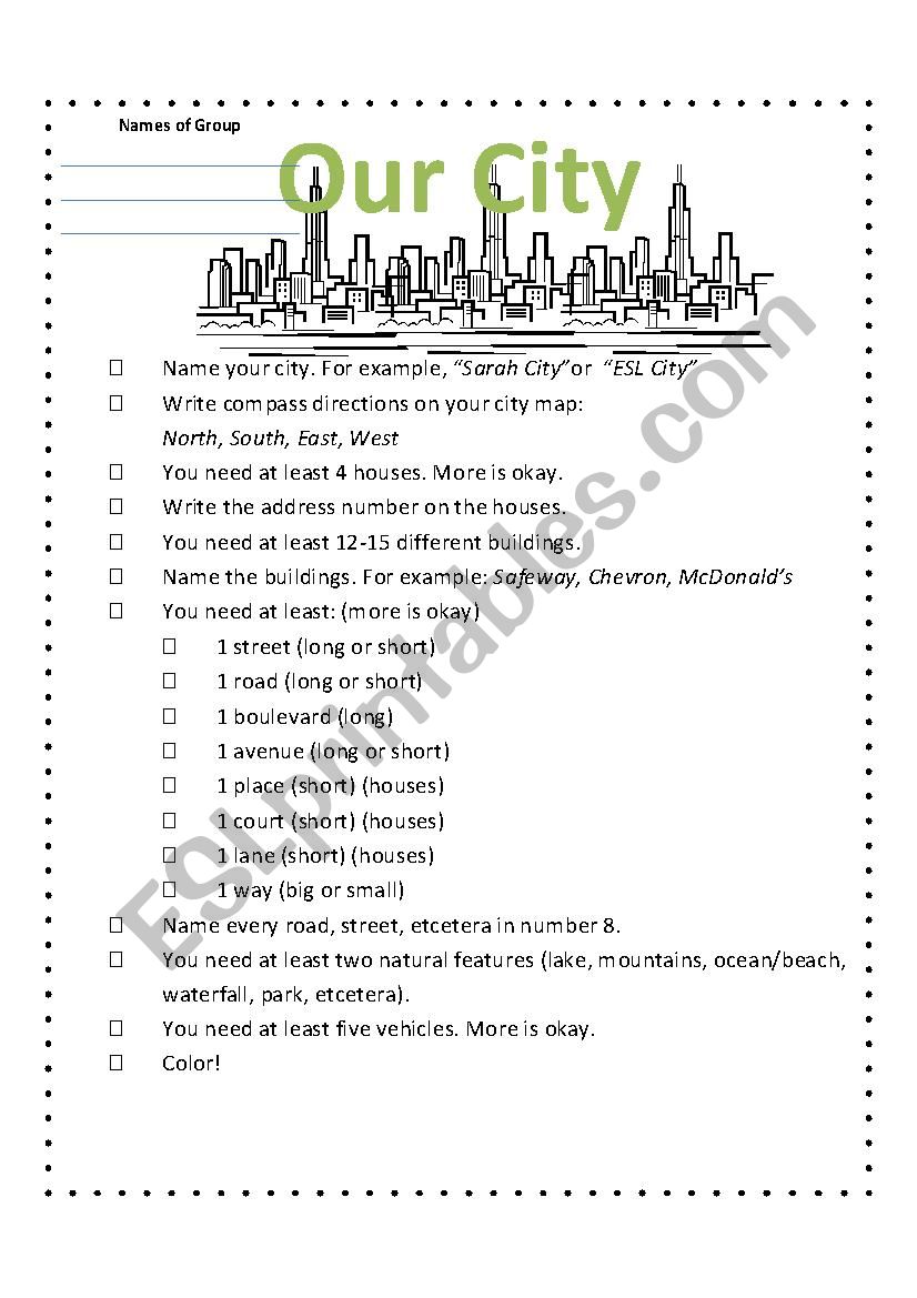 Our City group map project worksheet