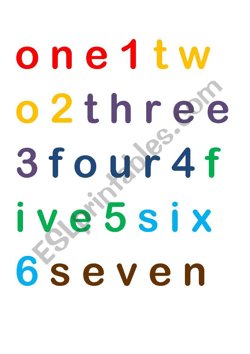 Numbers one to twenty spelling cut outs--color and b&w