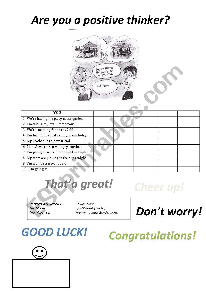 Optimists phrase book worksheet