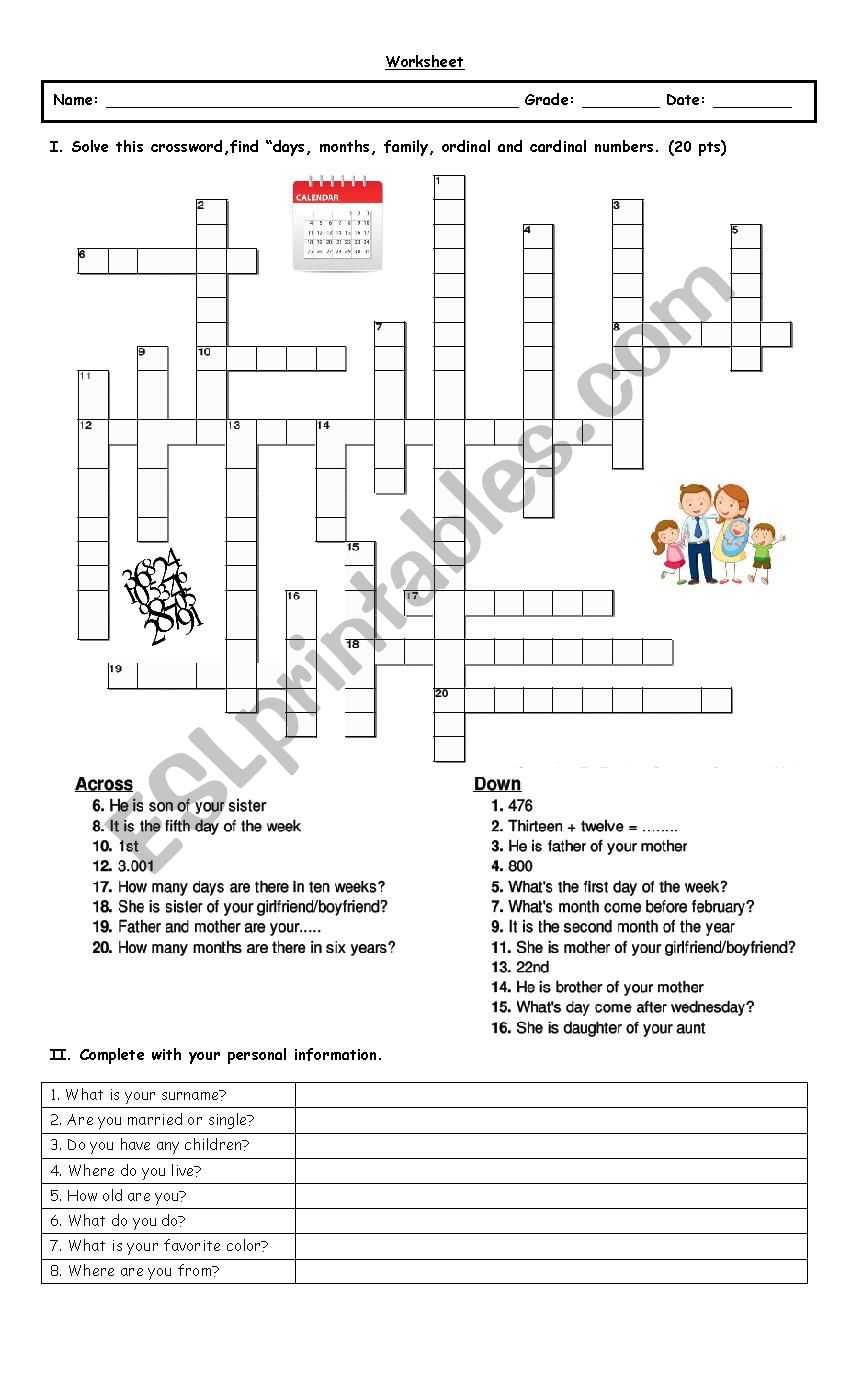 Crossword worksheet