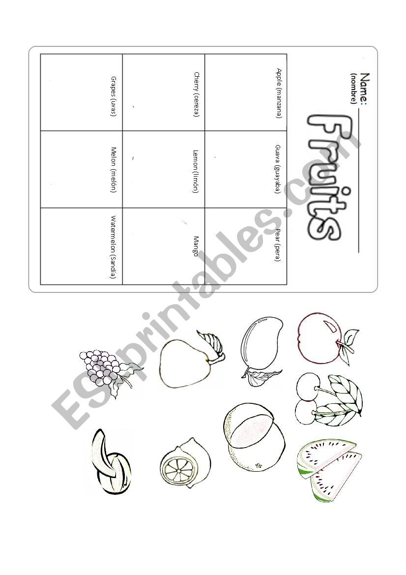 Bingo Fruits 2 worksheet