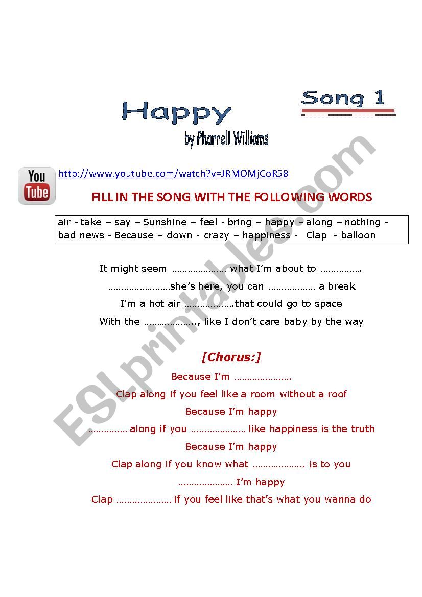 song: happy by Pharrell Williams