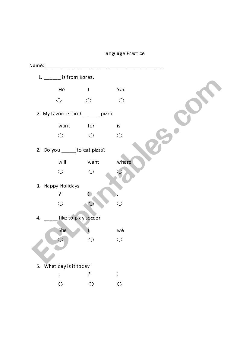 Language Practice worksheet