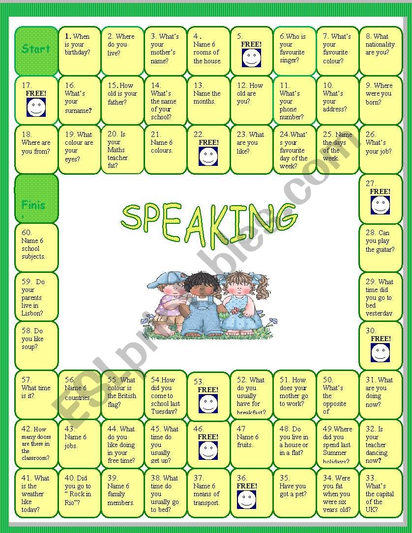 Speaking activity -Revision board game - 6th form