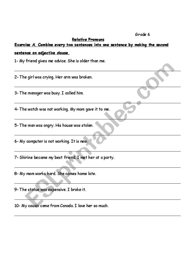 Relative Pronouns worksheet