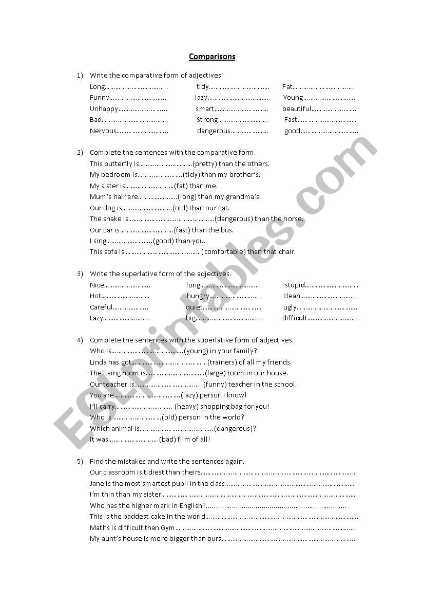 Comparisons worksheet