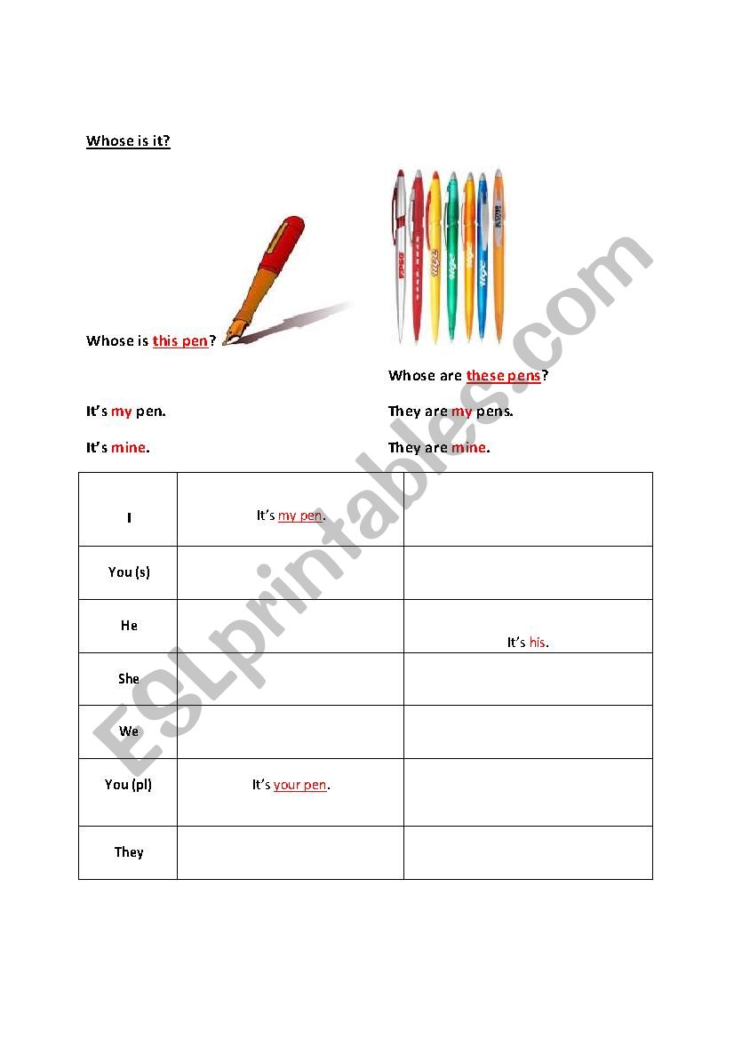 Whose is it? worksheet